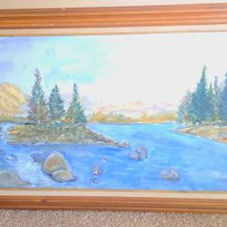 Massive Sacramento River oil painting by Eugene "Gene" Kisling of Chico