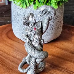 Vintage '89 Gallo Pewter Warrior Snake Serpent Battle Fantasy Mini Figurine EUC