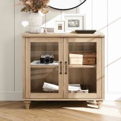 Wood glass door storage cabinet