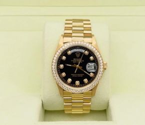Rolex Day Date President 18038 36mm Quickset Black Diamond Dial & Bezel 18K Gold 1984  $18,999