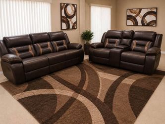 2- pieces Dark Brown Leather manual recliner sofa set