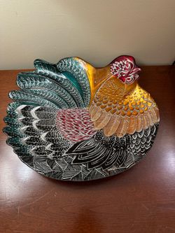 Glass Rooster Serving Platter
