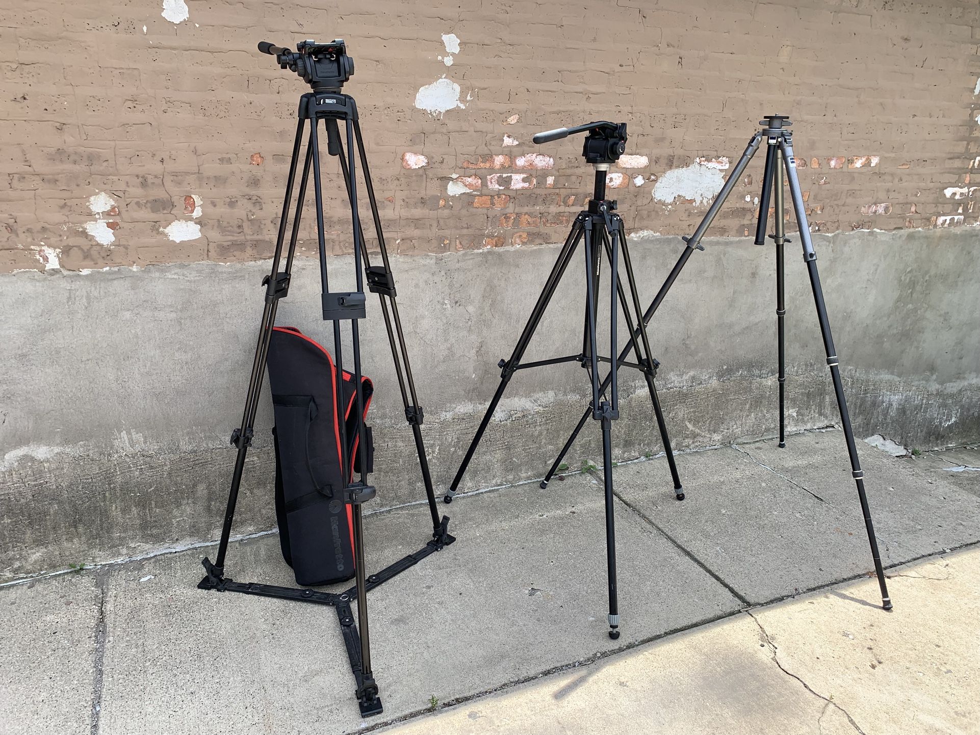 TRIPOD’S MANFROTTO 3246 WITH 501 FLUID HEAD, MANFROTTO 525MVB WITH 501 HDV HEAN & CASE, GITZO SYSTEMATIC G1345 SERIES 3