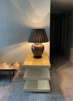 Vintage 19th Century Japanese Ceramic Drip Glazed Chocolate Lamp and Original Silk Lampshade