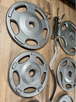 Olympic Beautiful Hampton Set & Brand NEW Curl Bar W/ Cooper Bearings: Pairs Of 35s, 25s, 10s, 5s and 2.5s ( Total: 175 lbs)