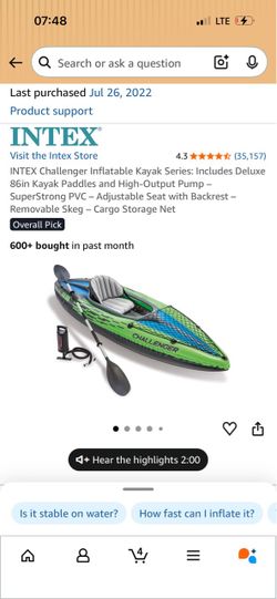 Inflatable kayak with pump, lifejacket and bag