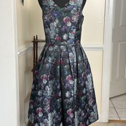 Sleeveless Floral A-Line Midi Cocktail Dress