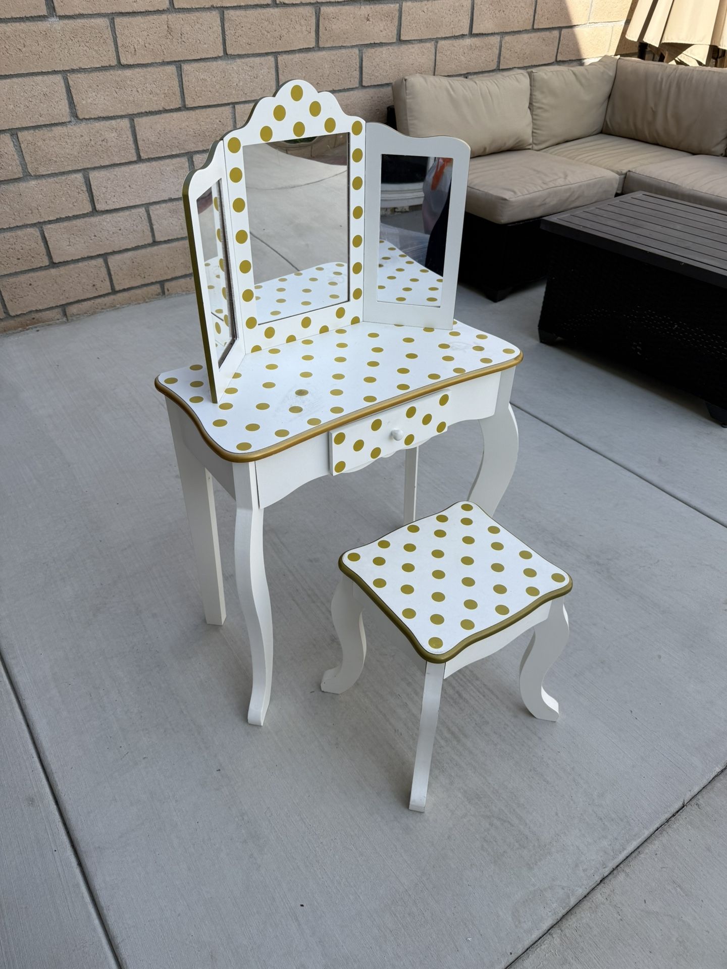 Kids Vanity Table and Stool Set with Mirror