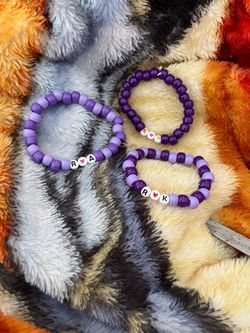 Purple Beaded Letter Bracelets Set of 3