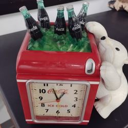 Vintage Polar Bear Coke A Cola Clock and Coin Bank Very good condition Collectable Rare