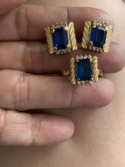 18k set sapphire with ring and earrings
