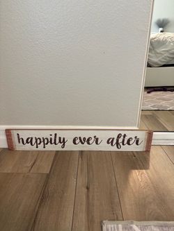 Farmhouse-style "Happily Ever After" wood sign