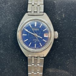Vintage SEIKO HI-BEAT Automatic 17 Jewel Date Blue Dial Women’s Stainless Steel Watch 