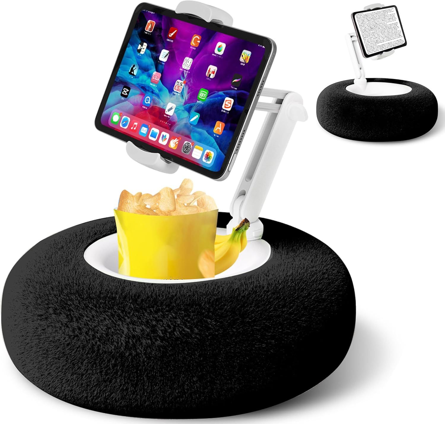 DEBTROP Tablet Pillow Stand Holder w/ Snack Bowl, Compatible w/ Devices 4.7"-13" - Black (NEW)