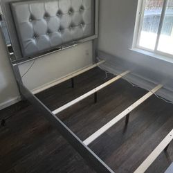 Queen Size Silver Mirrored Bed Frame with LED light + Mattress & Box Spring Set 