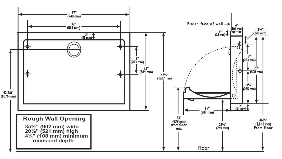KB110SSRE, KOALA Recessed Horizontal Stainless Steel Baby Changing