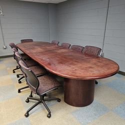 Solid Cherry Oblong Conference Table w/ Chairs