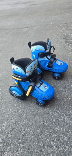 Kids Blue Quad Roller Skates with Shark Print