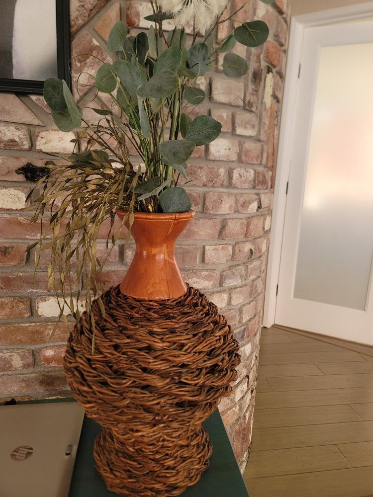 Wicker Vase with Faux Flowers