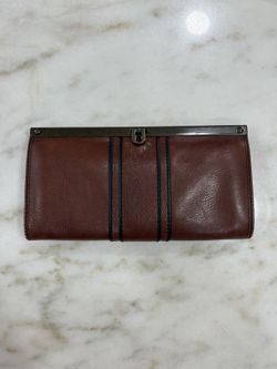 Fossil Kayla Wallet Envelope Brown Leather Frame Accordion Clutch Keyhole Hardware
