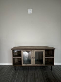 Corner TV Stand with Glass Cabinet Doors