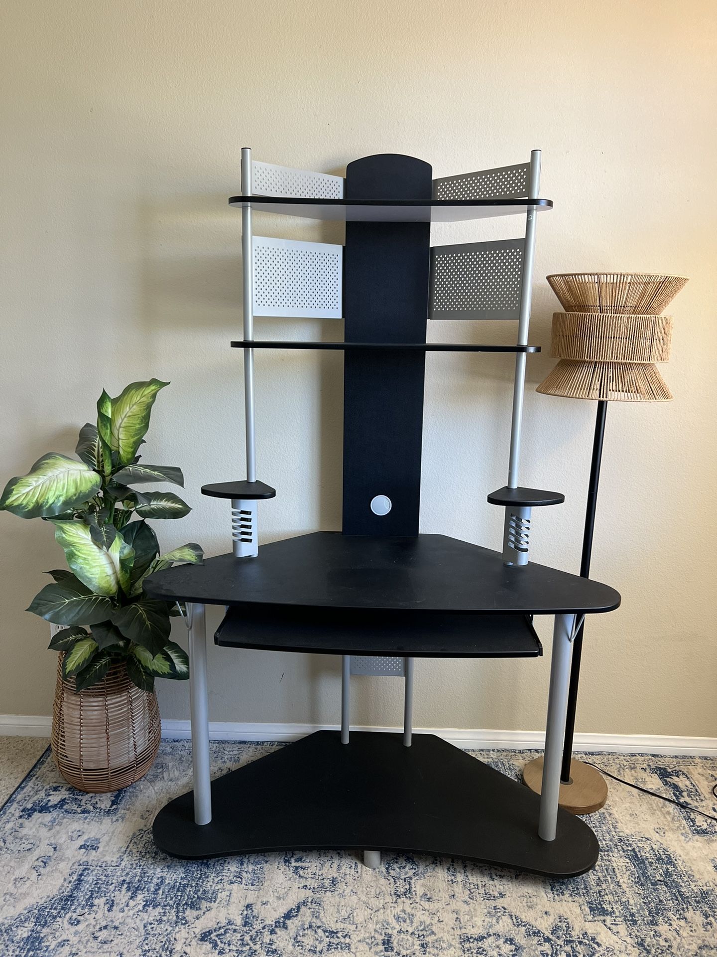 Black/Silver Corner Computer Desk w/Shelves 