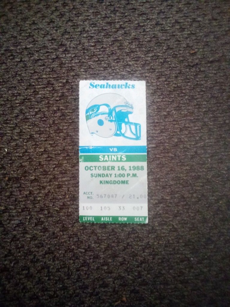 Vintage Seahawks Ticket Stub (Oct. 16, 1988)