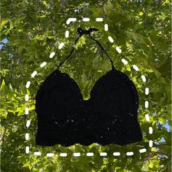 Black crochet halter bralette