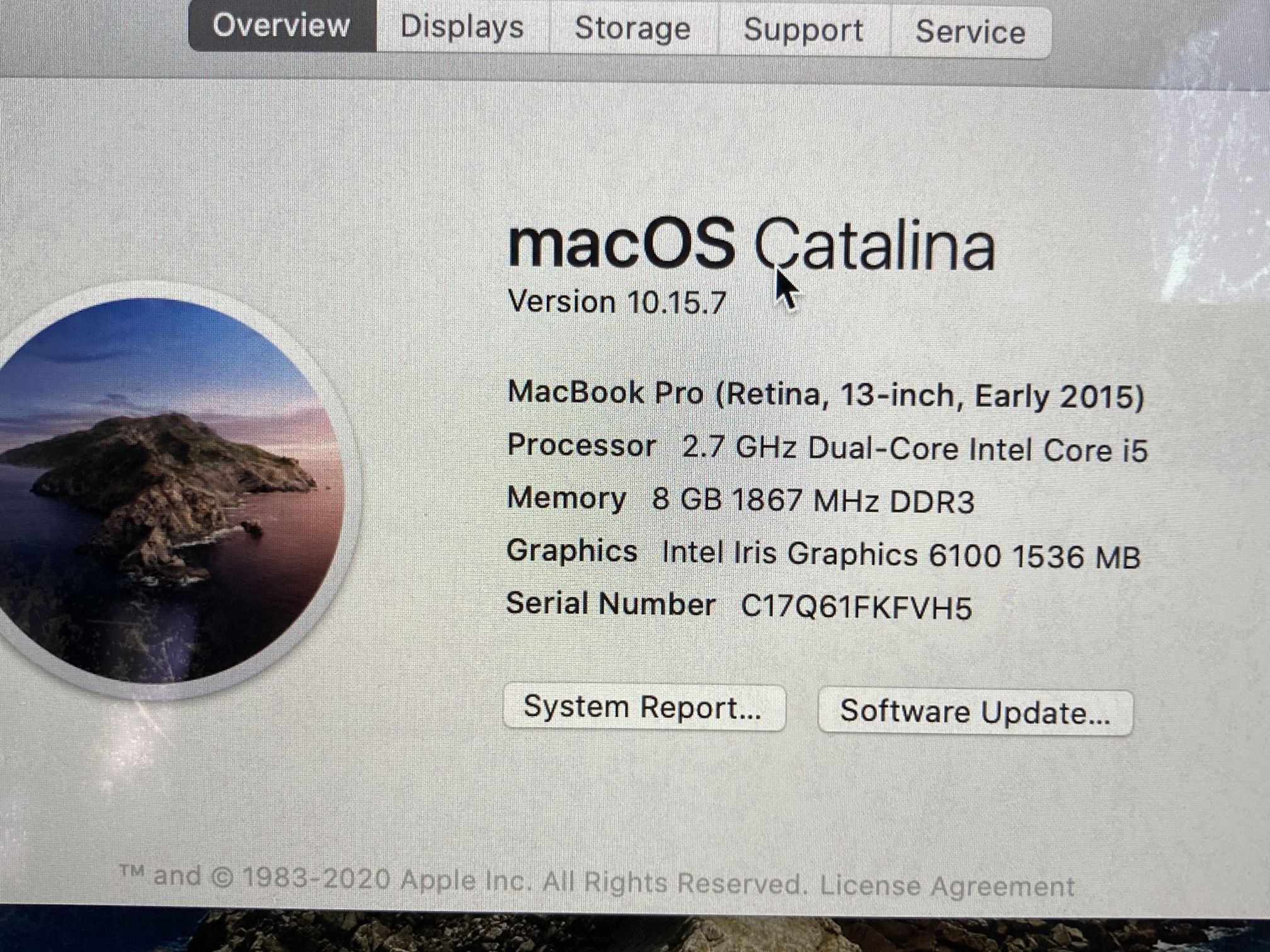 Apple MacBook Pro 2015 13" RETINA Laptop - i5 2.7GHz 8GB 256SSD