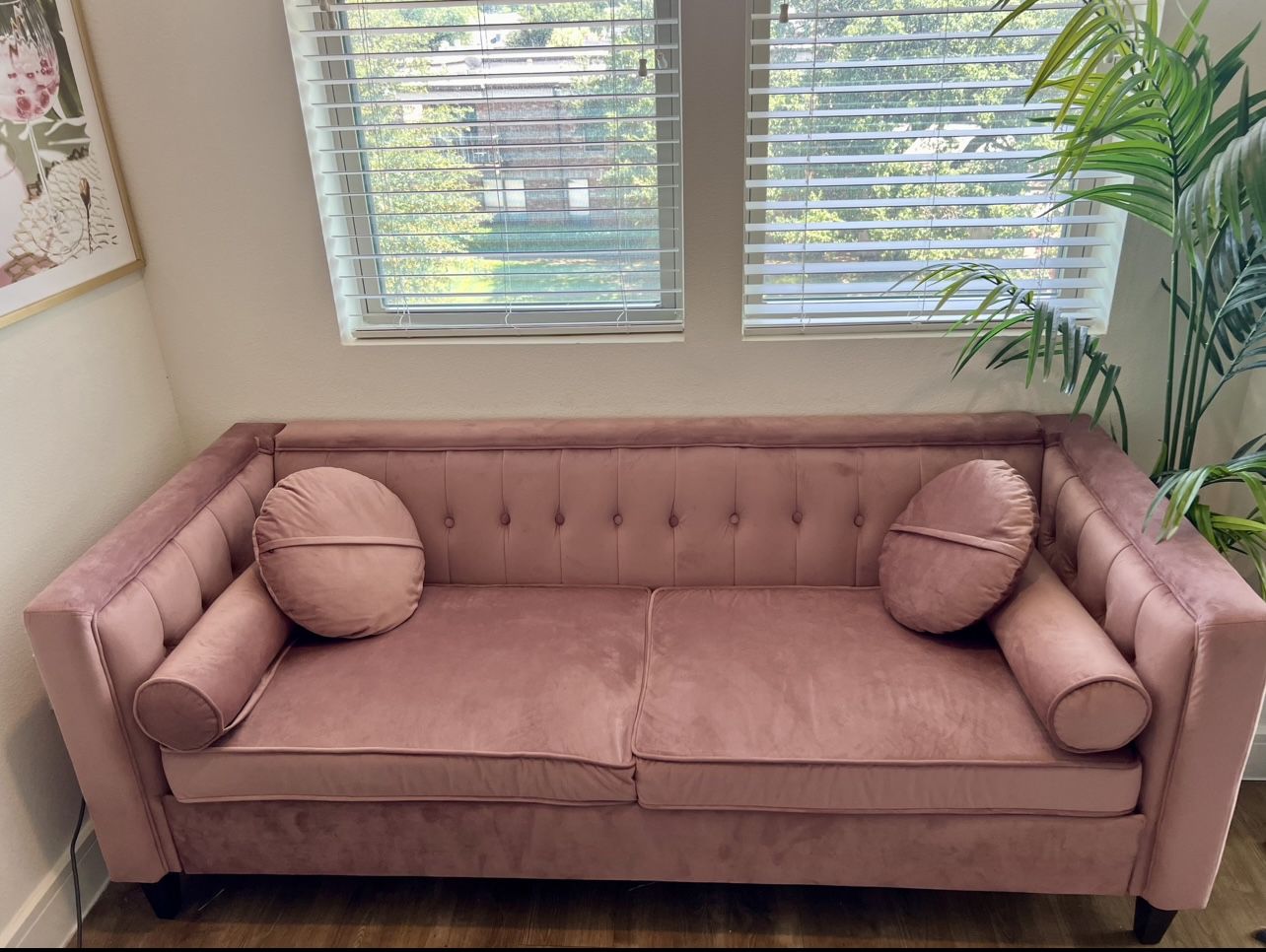 Gorgeous Pink Velvet Couch Excellent Condition!