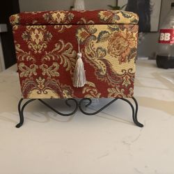 Red And Gold Damask Chenelle Storage Ottoman