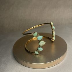 Kate Spade NY Gold-Tone Aqua Seastone Sparkle Open Cuff Bracelet