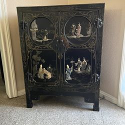 Antique Chinese chinoiserie Cabinet With Carved Gemstones