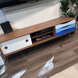 Kardiel Color Theory Mid-Century Modern Media Cabinet, Walnut with Blue Gradient Drawers