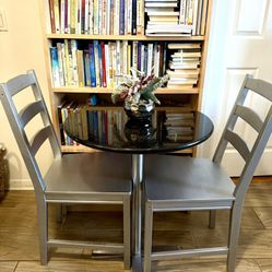  Sparkling Marble Table 29.5 H, 24/24 D! Very Solid! With Two Wooden Chairs! 