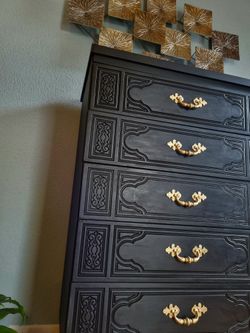 Vintage antique style dresser / drawer black & gold for Sale in Houston, TX  - OfferUp