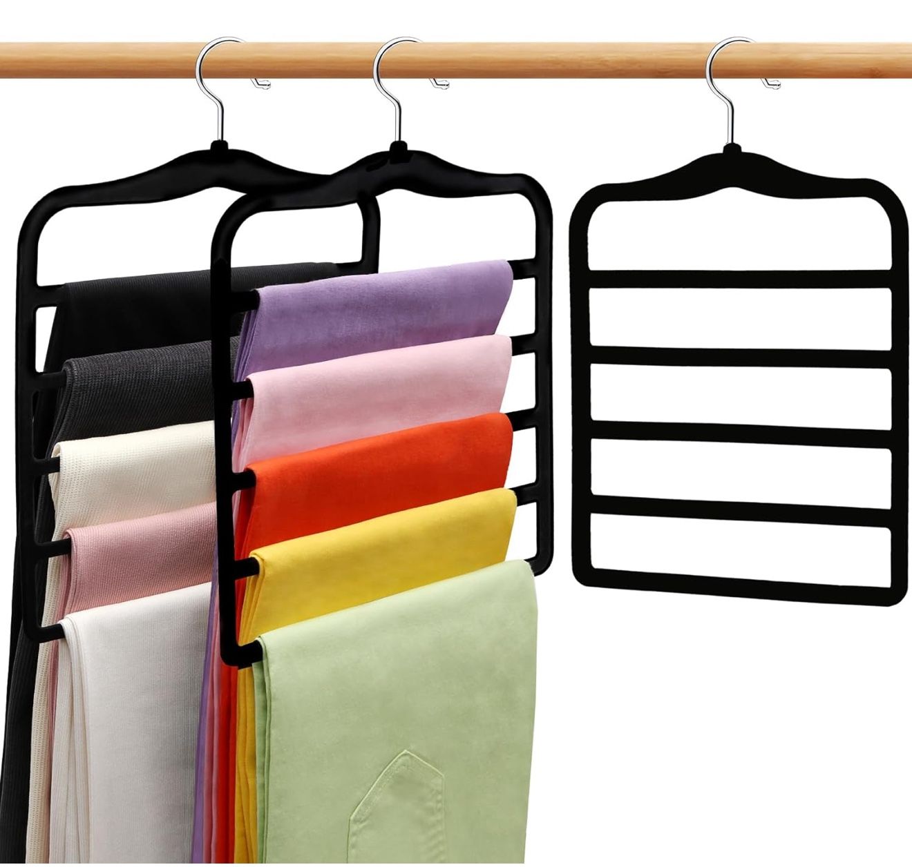 Brand new and top quality Closet Organizers and Storage,3 Pack Velvet Pants-Hangers-Space-Saving,Non Silp 5 Tier Scarf Jeans Organizer,Dorm Room Essen