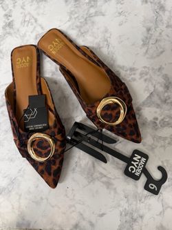 Madden NYC Leopard Print Pointed Toe Mules Size 6
