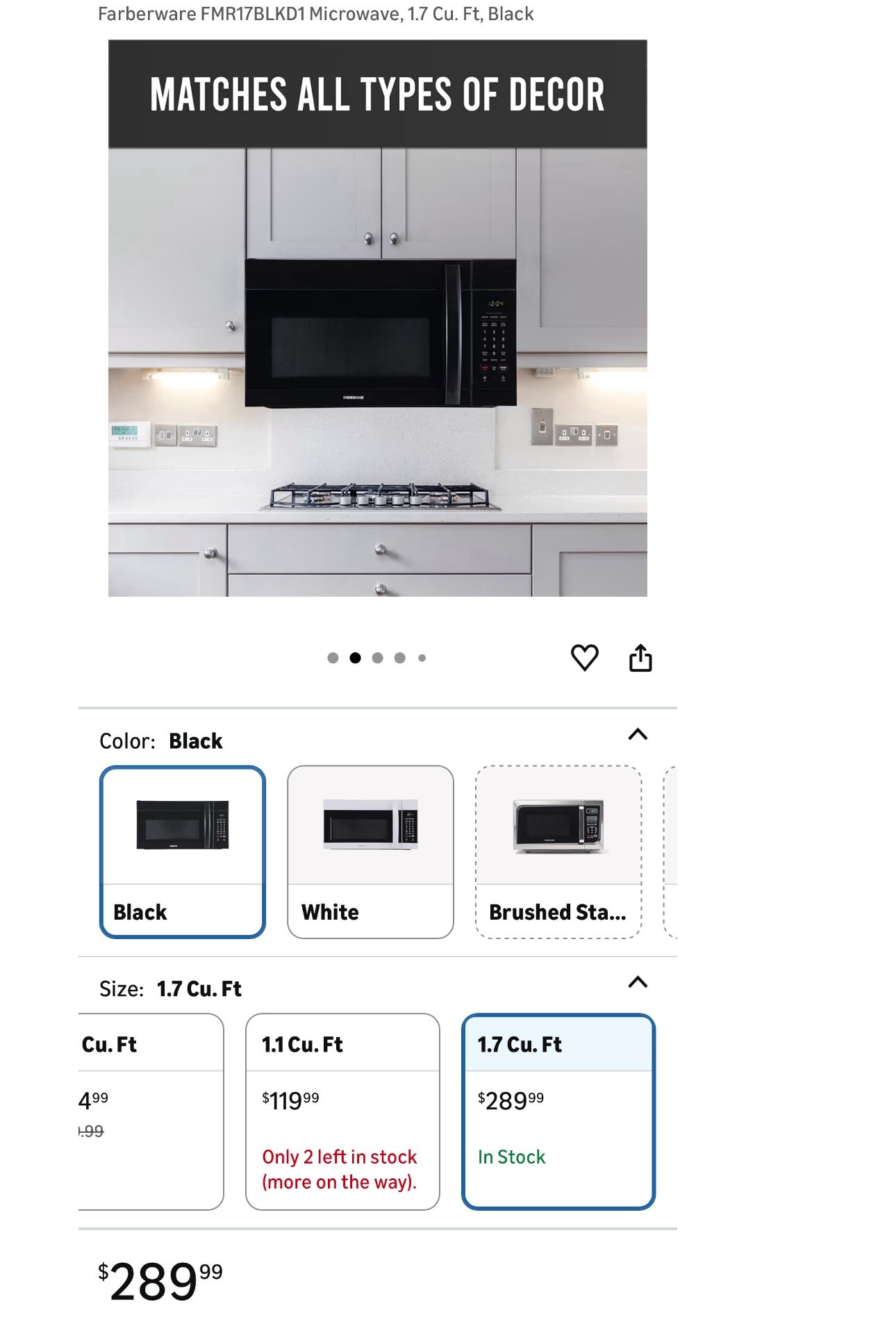 Farberware FMR17BLKD1 Microwave, 1.7 Cu. Ft, Black