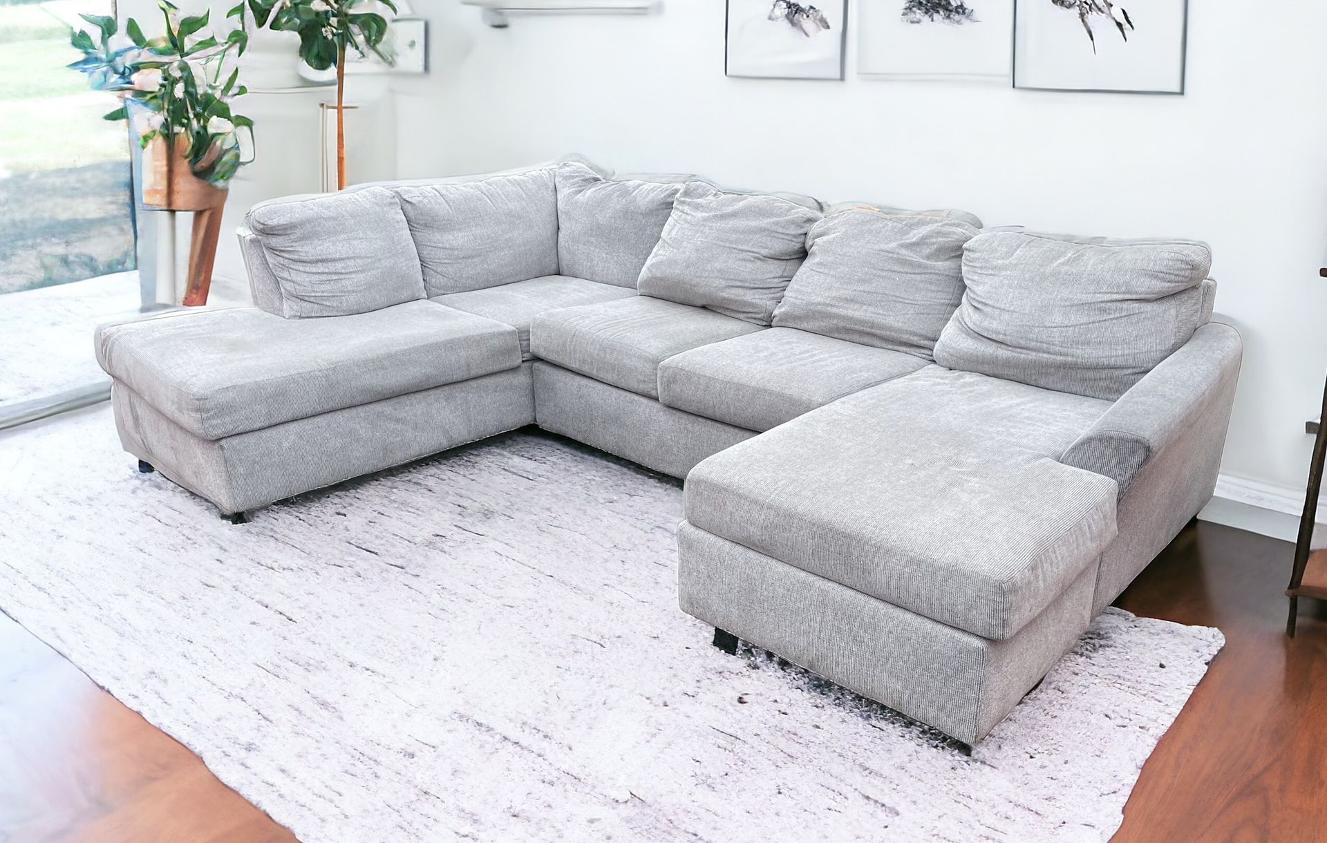 Spacious Light Grey Sectional Couch… Delivery Available