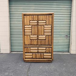 Vintage 1970s Mid Century Lane Brutalist Dresser Armoire Cabinet Cubism Postmodern Mid Century Po