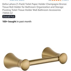 Delta Lahara (1-Pack) Toilet Paper Holder Champagne Bronze Tissue Roll Holder for Bathroom Organization and Storage Pivoting Toilet Tissue Holder Wall