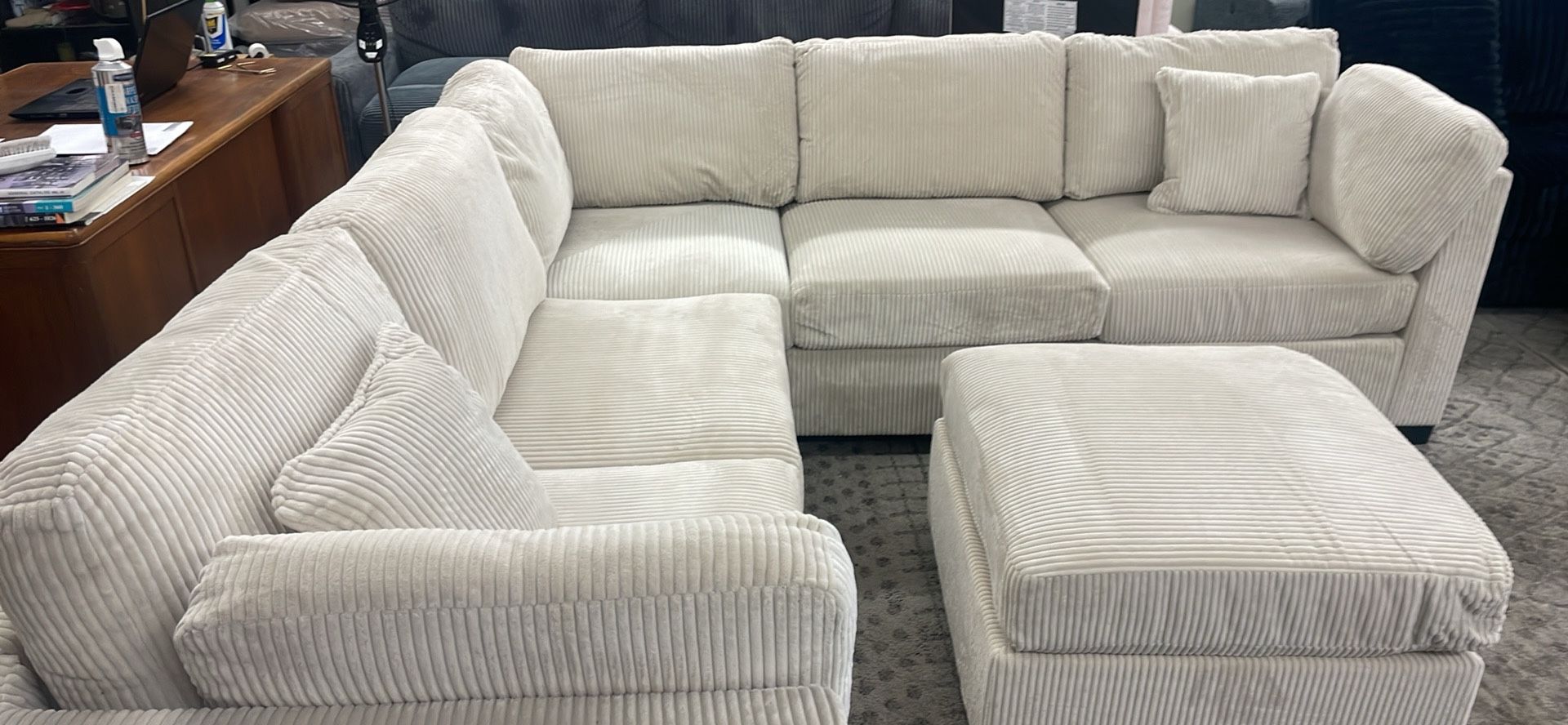 New 99x99 Corduroy Sectional Couch With Ottoman / Free Delivery