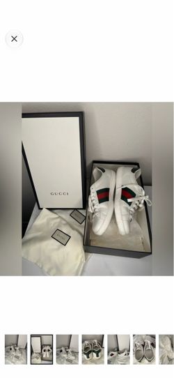 Gucci Men's Ace Sneakers White Leather Web Stripe Size 6 Fits US 7 Low Top