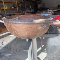 Antique Solid Copper Candy Kettle w/ Iron Handles