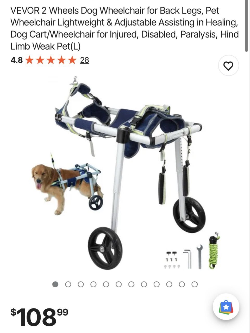 Dog For Back Legs Wheel Size L