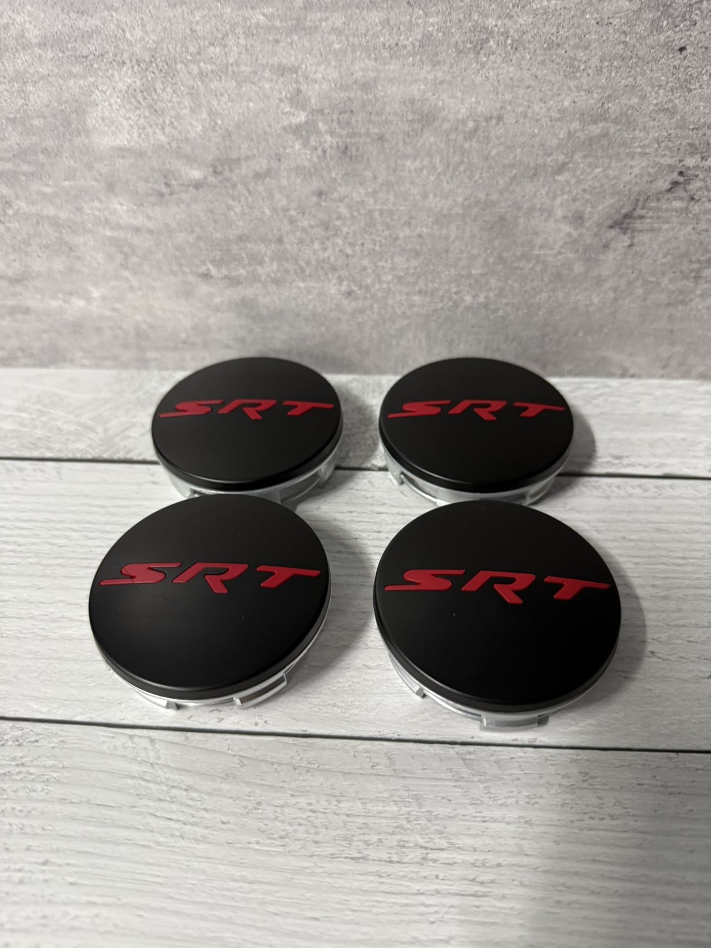 Set 4 SRT Wheel Center Hub Caps Black & Red Charger,Challenger,Durango,Jeep 63 mm