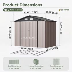 6' X 4' FT- Brown Metal Outdoor Storage Shed With Base Frame,