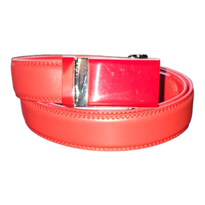 Red Leather Belt with Silver Buckle