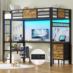 FULL SIZE LOFT BED FRAME WITH DESK